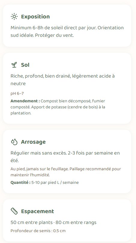 Détails exposition, sol, arrosage et espacement